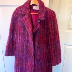FASHION GALLERY 100% Mohair Wool coat sz S/M purple pink vintage Made in Canada